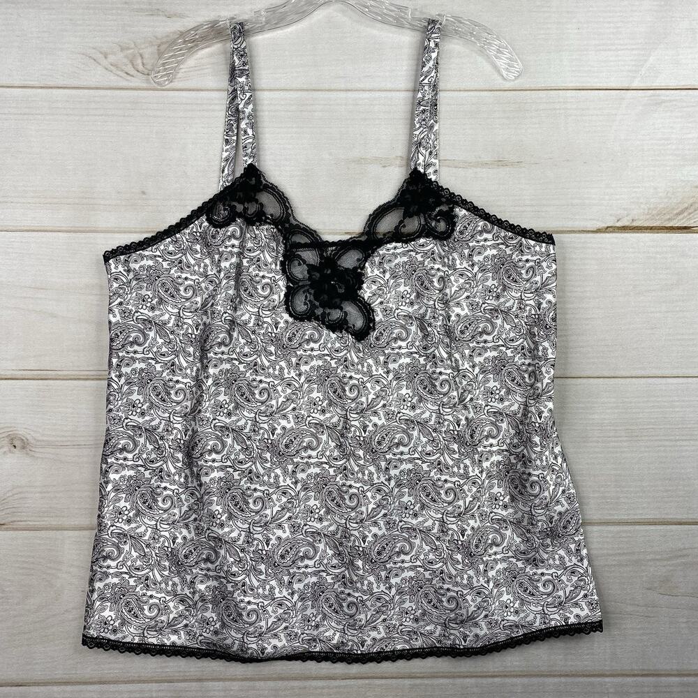 Vtg 90s Satin Lace Cami Top Womens Size 1X Black Paisley Boudoir Coquette USA